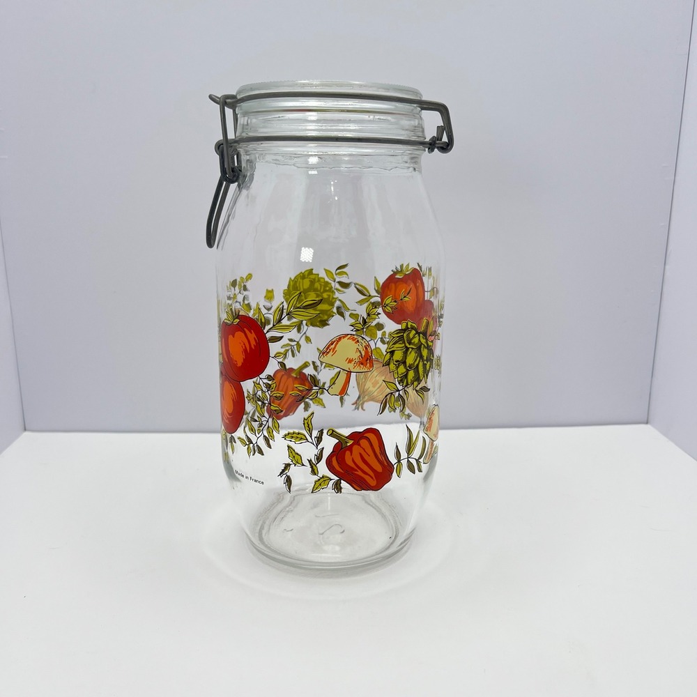 70s Arc France Spice of Life Glass Canister 2L Jar Wire Bail Kitchen Storage